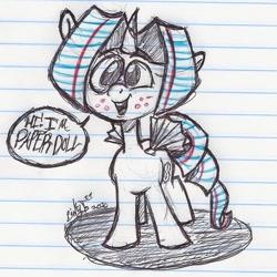 Size: 1046x1046 | Tagged: safe, artist:binkyt11, oc, oc only, oc:paper doll, species:alicorn, species:pony, pony town, dialogue, freckles, lined paper, paper, solo, speech bubble, traditional art