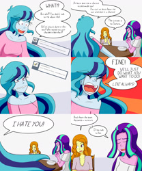 Size: 2000x2400 | Tagged: safe, artist:jake heritagu, character:adagio dazzle, character:aria blaze, character:sonata dusk, comic:aria's archives, my little pony:equestria girls, bowl, chair, clothing, comic, crying, dialogue, female, grimdark series, mug, questionable series, speech bubble, spoon, table