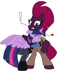 Size: 7352x9168 | Tagged: safe, alternate version, artist:ejlightning007arts, character:fizzlepop berrytwist, character:tempest shadow, character:twilight sparkle, character:twilight sparkle (alicorn), species:alicorn, species:pony, species:unicorn, ship:tempestlight, bipedal, broken horn, butt, clothing, cute, exclamation point, eye scar, eyes closed, female, hawaiian shirt, heart, horn, hug, judy hopps, lesbian, nick wilde, plot, police, police uniform, raised leg, scar, shipping, shirt, simple background, suprised look, transparent background, twiabetes, vector, wings, zootopia