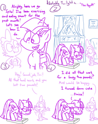 Size: 4779x6013 | Tagged: safe, artist:adorkabletwilightandfriends, character:spike, character:twilight sparkle, character:twilight sparkle (alicorn), species:alicorn, species:dragon, species:pony, comic:adorkable twilight and friends, adorkable, adorkable twilight, cake, comic, cute, diet, disappointed, dork, family, fat, food, friendship, happy, humor, overweight, rain, scale, semi-grimdark series, suggestive series, upset, weight, window