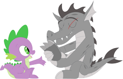 Size: 3578x2298 | Tagged: safe, artist:porygon2z, character:spike, oc, oc:draco, species:dragon, holding foot, scar, simple background, transparent background