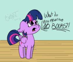 Size: 1248x1072 | Tagged: safe, artist:binkyt11, character:twilight sparkle, character:twilight sparkle (alicorn), species:alicorn, species:pony, aivo, animated, avo, book, bookhorse, cute, dialogue, female, fifteen.ai, floppy ears, looking up, mare, open mouth, signature, solo, sound, speech bubble, that pony sure does love books, twiabetes, twilight fuel, webm