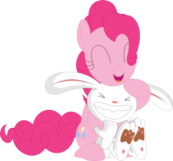 Size: 3572x3336 | Tagged: safe, artist:porygon2z, character:pinkie pie, species:earth pony, species:pony, species:rabbit, animal, crossover, eyes closed, grin, hug, max, paws, sam and max, simple background, smiling, transparent background, underpaw