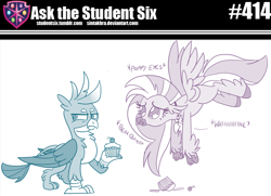 Size: 800x579 | Tagged: safe, artist:sintakhra, character:gallus, character:silverstream, species:classical hippogriff, species:griffon, species:hippogriff, tumblr:studentsix, :t, annoyed, cherry, cupcake, cute, descriptive noise, diastreamies, dilated pupils, dropped cake, dropped food, female, flying, food, frosting, frown, gallus is not amused, glare, jewelry, looking away, male, necklace, onomatopoeia, puppy dog eyes, sad, sadorable, simple background, spread wings, stair keychain, teary eyes, unamused, unsound effect, weapons-grade cute, white background, wings
