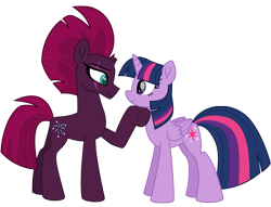 Size: 12560x9574 | Tagged: safe, alternate version, artist:ejlightning007arts, edit, character:tempest shadow, character:twilight sparkle, character:twilight sparkle (alicorn), species:alicorn, species:pony, species:unicorn, ship:tempestlight, my little pony: the movie (2017), broken horn, cutie mark, eye scar, female, hoof on chin, horn, lesbian, scar, shipping, simple background, smiling, transparent background, vector