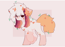 Size: 1280x923 | Tagged: safe, artist:little-sketches, oc, oc:ayaka, species:earth pony, species:pony, bandaid, blood, chest fluff, eye clipping through hair, fangs, flower, horn, nosebleed, plant, simple background, stars