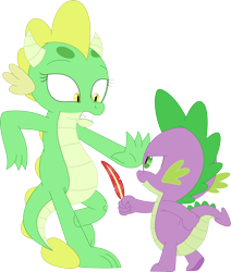 Size: 3047x3585 | Tagged: safe, artist:porygon2z, character:spike, oc, oc:jade, species:dragon, feather, imminent tickles, simple background, transparent background