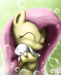 Size: 2000x2452 | Tagged: safe, artist:neko-me, character:angel bunny, character:fluttershy, cute, fluttermom, hug, shyabetes