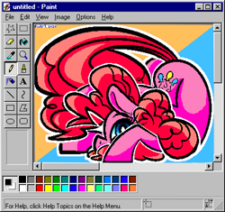 Size: 1700x1600 | Tagged: safe, artist:binkyt11, character:pinkie pie, species:earth pony, species:pony, '90s, april fools 2020, blep, female, limited palette, mare, ms paint, solo, tongue out, windows, windows 95