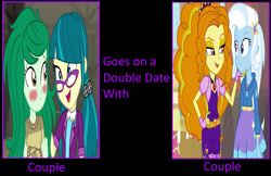 Size: 980x635 | Tagged: safe, artist:ktd1993, character:adagio dazzle, character:juniper montage, character:trixie, character:wallflower blush, ship:juniblush, ship:triagio, my little pony:equestria girls, double date, female, lesbian, shipping, wrong aspect ratio