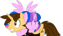 Size: 10807x6241 | Tagged: safe, artist:ejlightning007arts, oc, oc only, oc:ej, oc:hsu amity, species:alicorn, species:pony, absurd resolution, alicorn oc, clothing, cute, eyes closed, flying, horn, hug, simple background, suprised look, transparent background, vector, wide eyes, wings