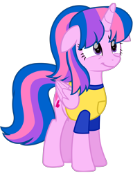 Size: 6312x8231 | Tagged: safe, alternate version, artist:ejlightning007arts, oc, oc only, oc:hsu amity, species:alicorn, species:pony, alicorn oc, clothing, cute, female, floppy ears, horn, mare, not twilight sparkle, shirt, simple background, smiling, solo, transparent background, vector, wings