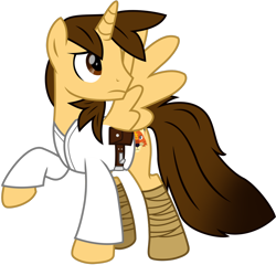 Size: 1280x1231 | Tagged: safe, artist:ejlightning007arts, oc, oc only, oc:ej, species:alicorn, species:pony, alicorn oc, belt, boots, clothing, cosplay, costume, crossover, horn, looking up, luke skywalker, male, pouch, raised hoof, shoes, simple background, spread wings, stallion, star wars, transparent background, vector, wings