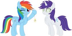 Size: 10587x5279 | Tagged: safe, artist:cyanlightning, character:rainbow dash, character:rarity, species:pegasus, species:pony, species:unicorn, .svg available, absurd resolution, alternate hairstyle, chest fluff, duo, ear fluff, folded wings, holding, hypnosis, looking at you, one eye closed, pendulum swing, pocket watch, simple background, swirly eyes, tongue out, transparent background, vector, wings, wink