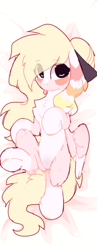 Size: 582x1500 | Tagged: safe, artist:little-sketches, oc, oc:kitsume butterfly, species:pegasus, species:pony, blaze (coat marking), blushing, female, fluffy, mare, pale belly, solo, tongue out, two toned wings, wings