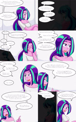 Size: 2000x3200 | Tagged: safe, artist:jake heritagu, character:aria blaze, character:sonata dusk, comic:aria's archives, my little pony:equestria girls, clothing, comic, dialogue, female, grimdark series, questionable series, speech bubble