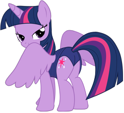 Size: 7825x7137 | Tagged: safe, artist:ejlightning007arts, character:twilight sparkle, character:twilight sparkle (alicorn), species:alicorn, species:pony, absurd resolution, butt, clothing, cutie mark, equestria girls outfit, female, lidded eyes, looking back, simple background, smiling, solo, swimsuit, transparent background, twibutt, vector