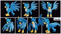 Size: 6144x3456 | Tagged: safe, artist:nekokevin, character:gallus, species:griffon, black background, male, multeity, plushie, profile view, simple background, wings