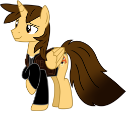 Size: 7530x6758 | Tagged: safe, artist:ejlightning007arts, base used, oc, oc only, oc:ej, species:alicorn, species:fox, species:pony, alicorn oc, clothing, horn, jacket, male, raised hoof, shirt, simple background, smiling, stallion, transparent background, vector, wings