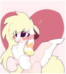 Size: 1220x1364 | Tagged: safe, artist:little-sketches, oc, oc:kitsume butterfly, species:pegasus, species:pony, blushing, chest fluff, female, heart, mare, pale belly