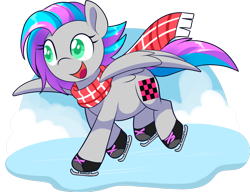 Size: 1020x784 | Tagged: safe, artist:xwhitedreamsx, oc, oc only, oc:vapourwave, species:pegasus, species:pony, clothing, ice skating, scarf, simple background, solo, transparent background
