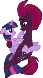 Size: 4994x8904 | Tagged: safe, artist:ejlightning007arts, character:fizzlepop berrytwist, character:tempest shadow, character:twilight sparkle, character:twilight sparkle (alicorn), species:alicorn, species:pony, species:unicorn, ship:tempestlight, broken horn, cute, female, holding, horn, lesbian, shipping, simple background, tempestbetes, transparent background, twiabetes, vector