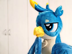 Size: 1024x768 | Tagged: safe, artist:nekokevin, character:gallus, species:griffon, close-up, irl, male, photo, plushie, smiling, solo, teenager