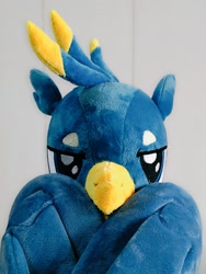 Size: 768x1024 | Tagged: safe, artist:nekokevin, character:gallus, species:griffon, close-up, cute, gallabetes, irl, looking at you, male, photo, plushie, smiling, solo, teenager, wings