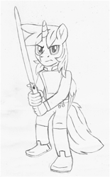 Size: 1199x1934 | Tagged: safe, artist:ejlightning007arts, oc, oc only, oc:ej, species:alicorn, species:anthro, species:pony, alicorn oc, clothing, crossover, horn, jedi, lightsaber, star wars, traditional art, weapon, wings
