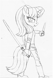 Size: 1334x1954 | Tagged: safe, artist:ejlightning007arts, oc, oc only, oc:hsu amity, species:alicorn, species:anthro, species:pony, alicorn oc, clothing, crossover, duel wielding, horn, jedi, lightsaber, star wars, traditional art, weapon, wings