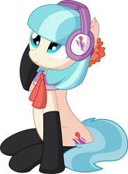 Size: 5543x7518 | Tagged: safe, artist:cyanlightning, character:coco pommel, species:earth pony, species:pony, .svg available, absurd resolution, clothing, cocobetes, cute, female, headphones, looking up, mare, simple background, sitting, socks, solo, transparent background, vector