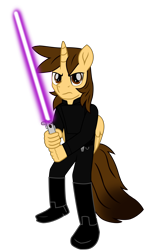 Size: 7043x12247 | Tagged: safe, artist:ejlightning007arts, oc, oc only, oc:ej, species:alicorn, species:anthro, species:pony, alicorn oc, angry, anthro oc, clothing, costume, crossover, horn, jedi, lightsaber, male, simple background, stallion, star wars, transparent background, vector, weapon, wings