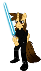 Size: 7043x12247 | Tagged: safe, alternate version, artist:ejlightning007arts, oc, oc only, oc:ej, species:alicorn, species:anthro, species:pony, alicorn oc, angry, anthro oc, clothing, costume, crossover, horn, jedi, lightsaber, male, serious, serious face, simple background, stallion, star wars, transparent background, vector, weapon, wings