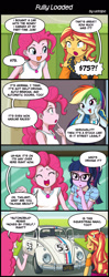 Size: 1000x2530 | Tagged: safe, artist:uotapo, character:pinkie pie, character:rainbow dash, character:sunset shimmer, character:twilight sparkle, character:twilight sparkle (scitwi), species:eqg human, my little pony:equestria girls, car, comic, cute, dashabetes, dialogue, disney, female, herbie, japanese, nascar, so awesome, speech bubble, sweat, sweatdrop, the love bug, translation, volkswagen beetle