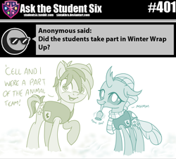 Size: 800x724 | Tagged: safe, artist:sintakhra, character:ocellus, character:sandbar, species:changeling, species:pony, species:reformed changeling, tumblr:studentsix, bell, clothing, cute, diaocelles, mouth hold, sandabetes, scarf, winter wrap up vest