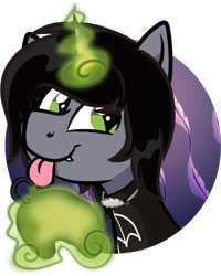 Size: 1817x2268 | Tagged: safe, artist:binkyt11, part of a set, species:pony, species:unicorn, bust, commission, controller, disguise, disguised siren, fangs, feather, glowing horn, happy, horn, jewelry, kellin quinn, levitation, looking at you, magic, male, necklace, ponified, sega genesis, sega mega drive, simple background, sleeping with sirens, slit eyes, solo, stallion, telekinesis, tongue out, transparent background