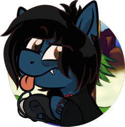 Size: 1890x1924 | Tagged: safe, artist:binkyt11, part of a set, species:earth pony, species:pony, bags under eyes, bone, bring me the horizon, bust, clothing, colored pupils, colored sclera, commission, controller, fangs, frown, glasgow smile, hoof hold, long sleeves, looking at you, male, oliver sykes, ponified, sega genesis, sega mega drive, shirt, simple background, solo, sonic the hedgehog (series), stallion, tattoo, tongue out, torn ear, transparent background, tree, undead, zombie, zombie pony
