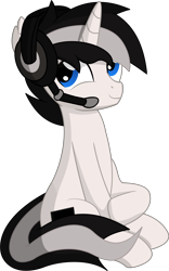 Size: 4537x7254 | Tagged: safe, artist:cyanlightning, oc, oc:bluehplays, species:pony, species:unicorn, .svg available, absurd resolution, headphones, looking up, male, simple background, sitting, solo, stallion, transparent background, vector