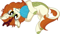 Size: 8925x5146 | Tagged: safe, artist:cyanlightning, character:autumn blaze, species:kirin, .svg available, absurd resolution, awwtumn blaze, behaving like a cat, cute, dawwww, female, hnnng, looking at you, lying down, mouth hold, simple background, solo, transparent background, vector, yarn, yarn ball
