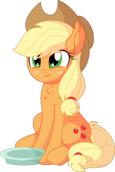 Size: 5448x8085 | Tagged: safe, artist:cyanlightning, character:applejack, species:earth pony, species:pony, .svg available, absurd resolution, applejack's hat, behaving like a dog, clothing, cowboy hat, female, hat, mare, simple background, sitting, solo, transparent background, vector
