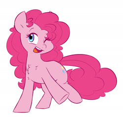 Size: 1648x1567 | Tagged: safe, artist:chub-wub, character:pinkie pie, species:earth pony, species:pony, adorable face, chest fluff, cute, diapinkes, female, mare, one eye closed, open mouth, simple background, solo, white background, wink