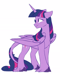 Size: 1811x2247 | Tagged: safe, artist:chub-wub, character:twilight sparkle, character:twilight sparkle (alicorn), species:alicorn, species:pony, cloven hooves, female, leonine tail, mare, profile, simple background, solo, unshorn fetlocks, white background