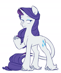 Size: 1580x1886 | Tagged: safe, artist:chub-wub, character:rarity, species:classical unicorn, species:pony, species:unicorn, chest fluff, cloven hooves, female, leonine tail, mare, simple background, solo, unshorn fetlocks, white background