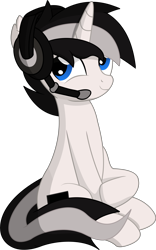 Size: 5029x8040 | Tagged: safe, artist:cyanlightning, oc, oc:bluehplays, species:pony, species:unicorn, .svg available, absurd resolution, female, headphones, looking up, mare, rule 63, simple background, sitting, solo, transparent background, vector