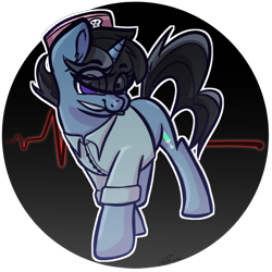 Size: 1500x1500 | Tagged: safe, artist:binkyt11, oc, oc only, oc:nurse bloodlust, species:pony, species:unicorn, electrocardiogram, eye clipping through hair, female, flatline, insanity, knife, looking at you, mare, mouth hold, nurse outfit, solo