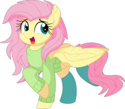 Size: 6895x6049 | Tagged: safe, artist:cyanlightning, character:fluttershy, species:pegasus, species:pony, .svg available, absurd resolution, clothing, cute, ear fluff, female, happy, mare, shyabetes, simple background, socks, solo, spread wings, sweater, sweatershy, transparent background, vector, wings