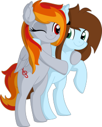 Size: 6036x7543 | Tagged: safe, artist:cyanlightning, oc, oc only, oc:shinycyan, oc:tridashie, species:pegasus, species:pony, .svg available, absurd resolution, bipedal, duo, female, hug, looking at each other, mare, simple background, transparent background, vector