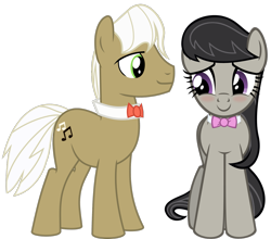 Size: 1611x1416 | Tagged: safe, artist:jaybugjimmies, artist:zacatron94, edit, character:frederic horseshoepin, character:octavia melody, species:earth pony, species:pony, blushing, female, fredtavia, looking at each other, male, mare, ribbon, shipping, simple background, stallion, straight, transparent background, vector, vector edit