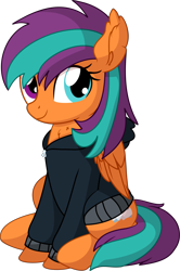 Size: 5303x7968 | Tagged: safe, artist:cyanlightning, oc, oc:daisy flyer, species:pegasus, species:pony, .svg available, absurd resolution, clothing, female, folded wings, heterochromia, hoodie, looking at you, mare, simple background, solo, transparent background, vector, wings