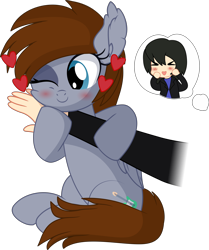 Size: 6498x7786 | Tagged: safe, artist:cyanlightning, oc, species:human, species:pegasus, species:pony, .svg available, absurd resolution, blushing, chibi, female, hand, heart, hug, mare, simple background, sitting, transparent background, vector